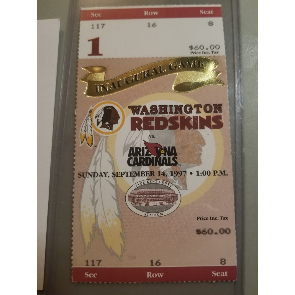 1997 Redskins Inaugural Game Ticket Jack Kent Cooke Stadium